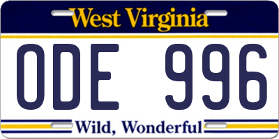 WV license plate ODE996