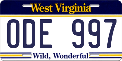 WV license plate ODE997
