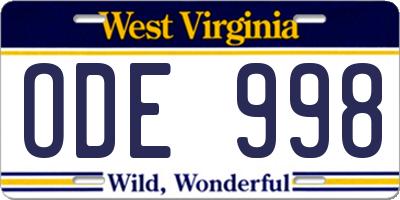 WV license plate ODE998