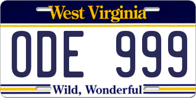 WV license plate ODE999