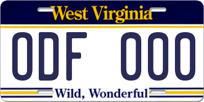 WV license plate ODF000