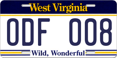 WV license plate ODF008