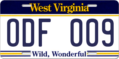WV license plate ODF009
