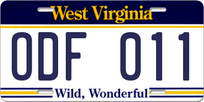 WV license plate ODF011