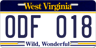 WV license plate ODF018