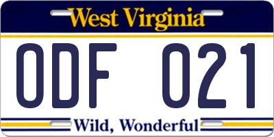 WV license plate ODF021
