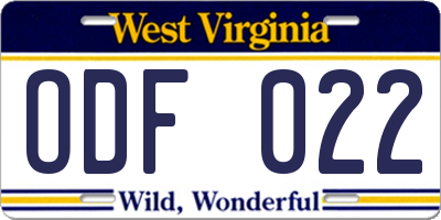 WV license plate ODF022