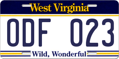 WV license plate ODF023