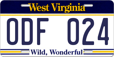 WV license plate ODF024