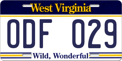 WV license plate ODF029