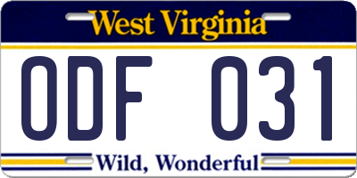 WV license plate ODF031