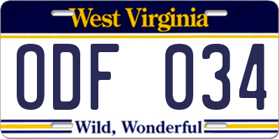 WV license plate ODF034