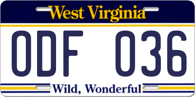 WV license plate ODF036