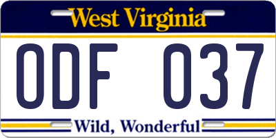 WV license plate ODF037