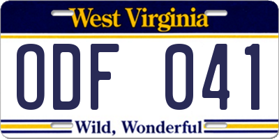 WV license plate ODF041