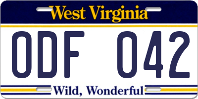 WV license plate ODF042