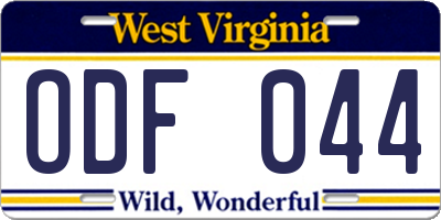 WV license plate ODF044