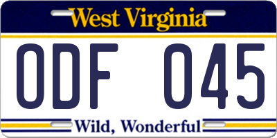 WV license plate ODF045
