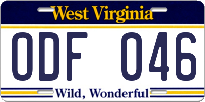 WV license plate ODF046