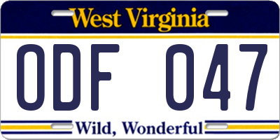 WV license plate ODF047