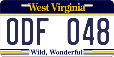 WV license plate ODF048