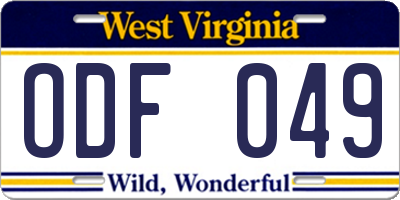 WV license plate ODF049