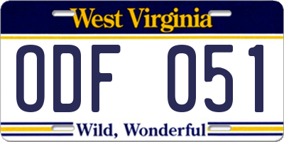 WV license plate ODF051
