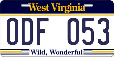 WV license plate ODF053
