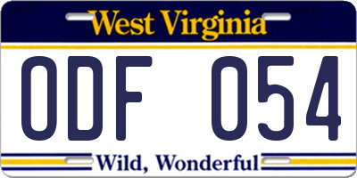 WV license plate ODF054
