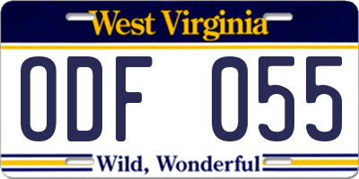 WV license plate ODF055