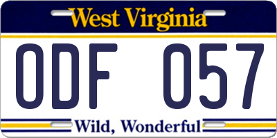 WV license plate ODF057