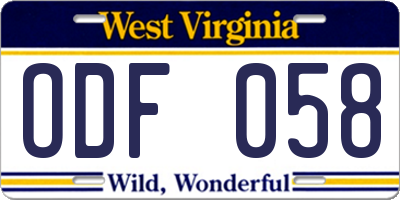 WV license plate ODF058
