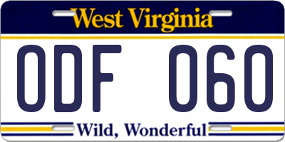 WV license plate ODF060