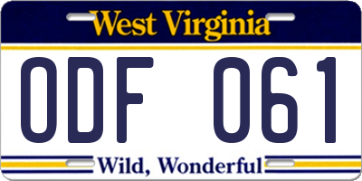 WV license plate ODF061
