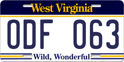 WV license plate ODF063