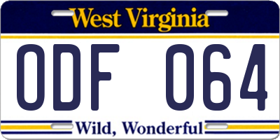 WV license plate ODF064