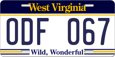 WV license plate ODF067