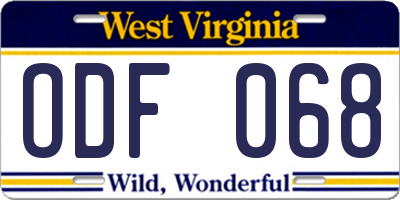 WV license plate ODF068