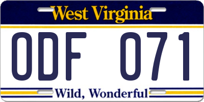 WV license plate ODF071