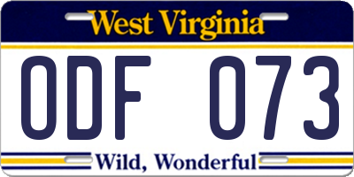 WV license plate ODF073
