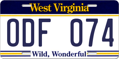 WV license plate ODF074
