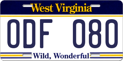 WV license plate ODF080