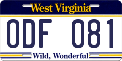 WV license plate ODF081
