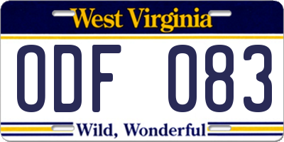 WV license plate ODF083