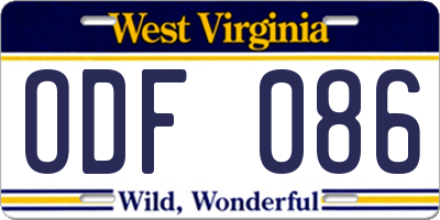 WV license plate ODF086