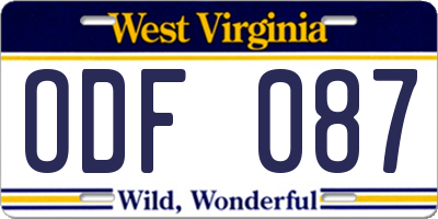 WV license plate ODF087