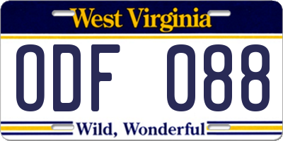 WV license plate ODF088