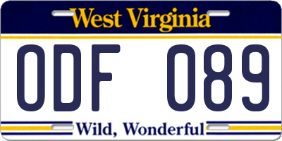 WV license plate ODF089