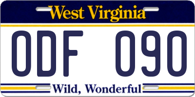 WV license plate ODF090