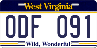 WV license plate ODF091